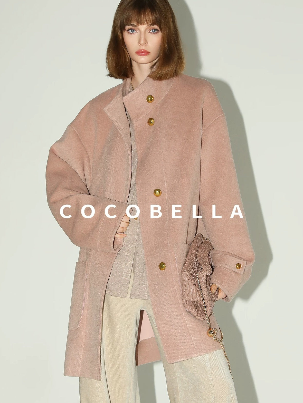 COCOBELLA Warm Thick Mid Length Elegant Commuter Straight Stand Collar Wool Overcoat Coats