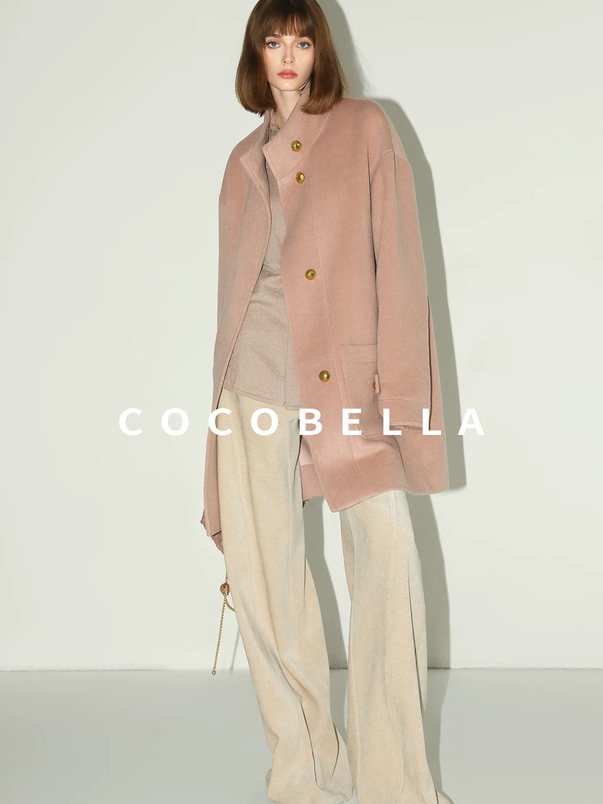 COCOBELLA Warm Thick Mid Length Elegant Commuter Straight Stand Collar Wool Overcoat Coats