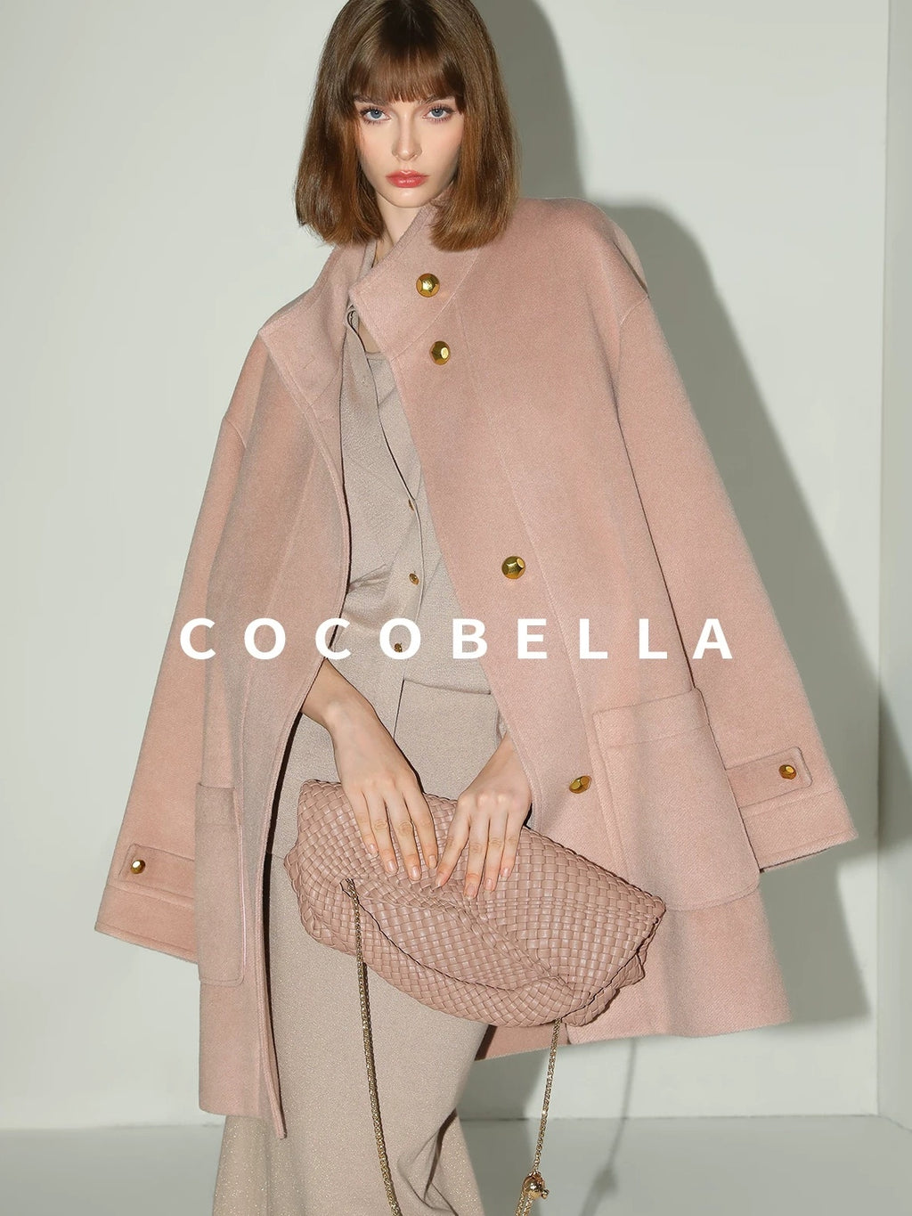 COCOBELLA Warm Thick Mid Length Elegant Commuter Straight Stand Collar Wool Overcoat Coats