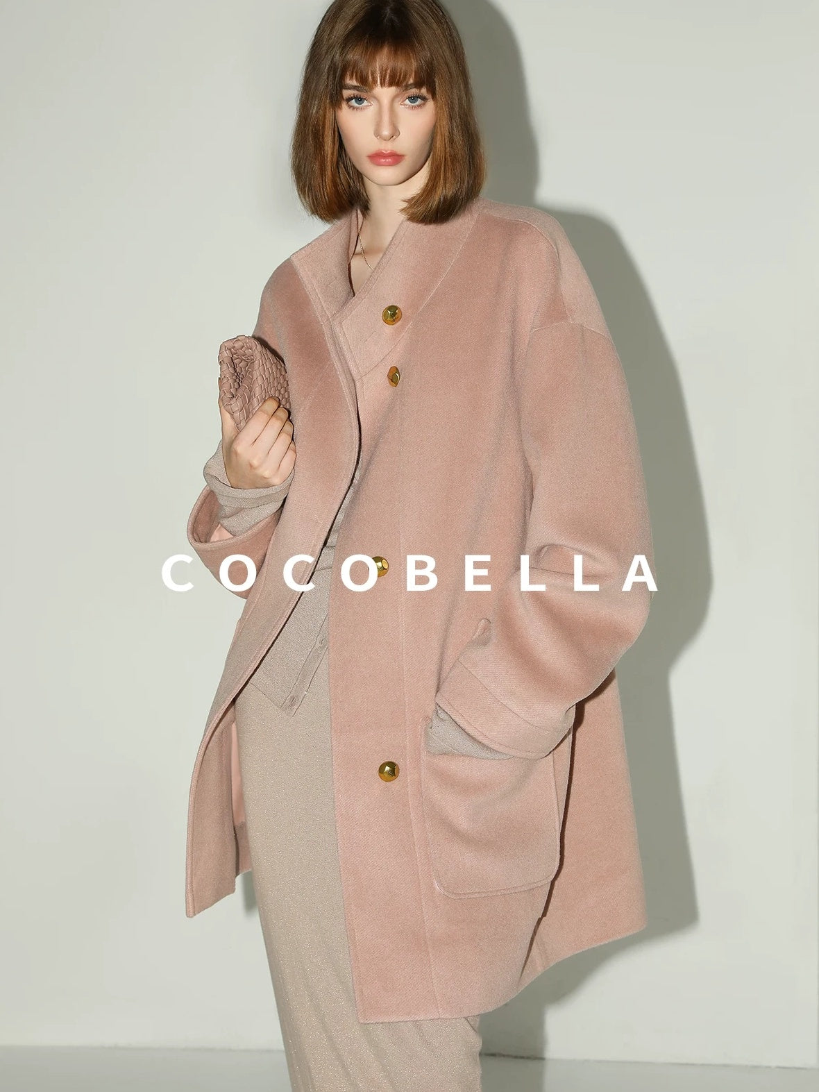 COCOBELLA Warm Thick Mid Length Elegant Commuter Straight Stand Collar Wool Overcoat Coats