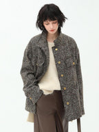 COCOBELLA Warm Vintage Straight Single Breasted Sequin Pocket Mocha Wool Jackets