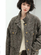 COCOBELLA Warm Vintage Straight Single Breasted Sequin Pocket Mocha Wool Jackets