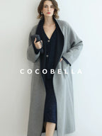 COCOBELLA Warm Wool Blend Double Breasted Long Minimal Relaxed Fit Pockets Office Coats