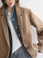 COCOBELLA Warm Wool Blend Loose Fit Single Button Flap Pocket Office Regular Blazers