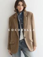 COCOBELLA Warm Wool Blend Loose Fit Single Button Flap Pocket Office Regular Blazers