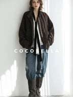 COCOBELLA Warm Wool Blend Lurex Zipper Pockets Street Straight Mid Length Women Jackets
