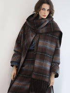 COCOBELLA Warm Wool Blend Midlength Loose Retro Double Breasted Plaid Fringe Button Coats