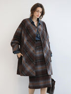 COCOBELLA Warm Wool Blend Midlength Loose Retro Double Breasted Plaid Fringe Button Coats