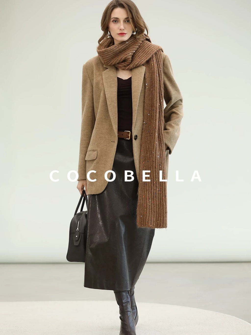 COCOBELLA Warm Wool Blend Office Relaxed Fit Single Button Flap Pockets Women Blazers