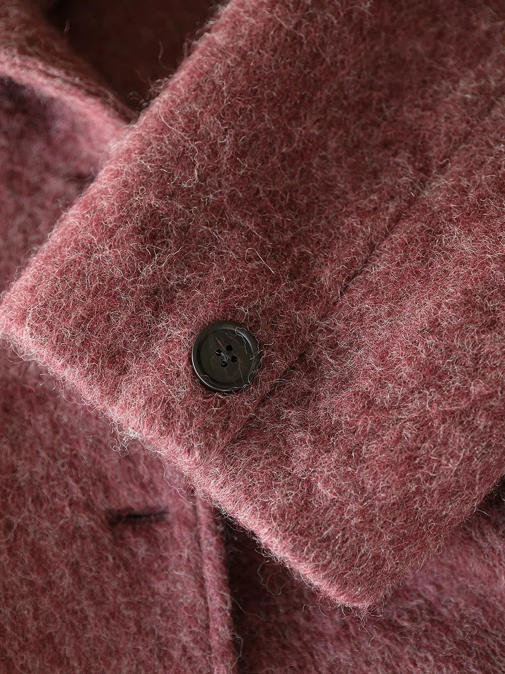 COCOBELLA Warm Wool Blend Stand Collar Belted Buttoned Loose Ol Women Berry Red Jackets