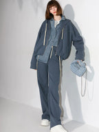 COCOBELLA Washed Distressed Loose Fit Denim Recycled Cotton Blend Pockets Women Jackets