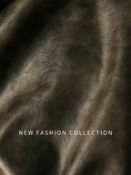 COCOBELLA Washed Distressed Pu Oversized Street Long Sleeve Brown Leather Jackets
