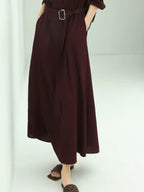 COCOBELLA Wine Red Belted Long Sleeve Polo Collar H Line Casual Shirt Dress Shirts