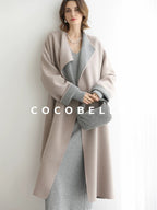 COCOBELLA Wool Blend Belted Shell Embroidery Tailored Straight Long Lapel Ol Coats