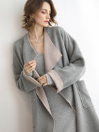 COCOBELLA Wool Blend Belted Shell Embroidery Tailored Straight Long Lapel Ol Coats