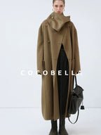 COCOBELLA Wool Blend British Commuter Loose Long Double Breasted Tobacco Brown Coats
