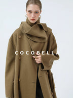 COCOBELLA Wool Blend British Commuter Loose Long Double Breasted Tobacco Brown Coats