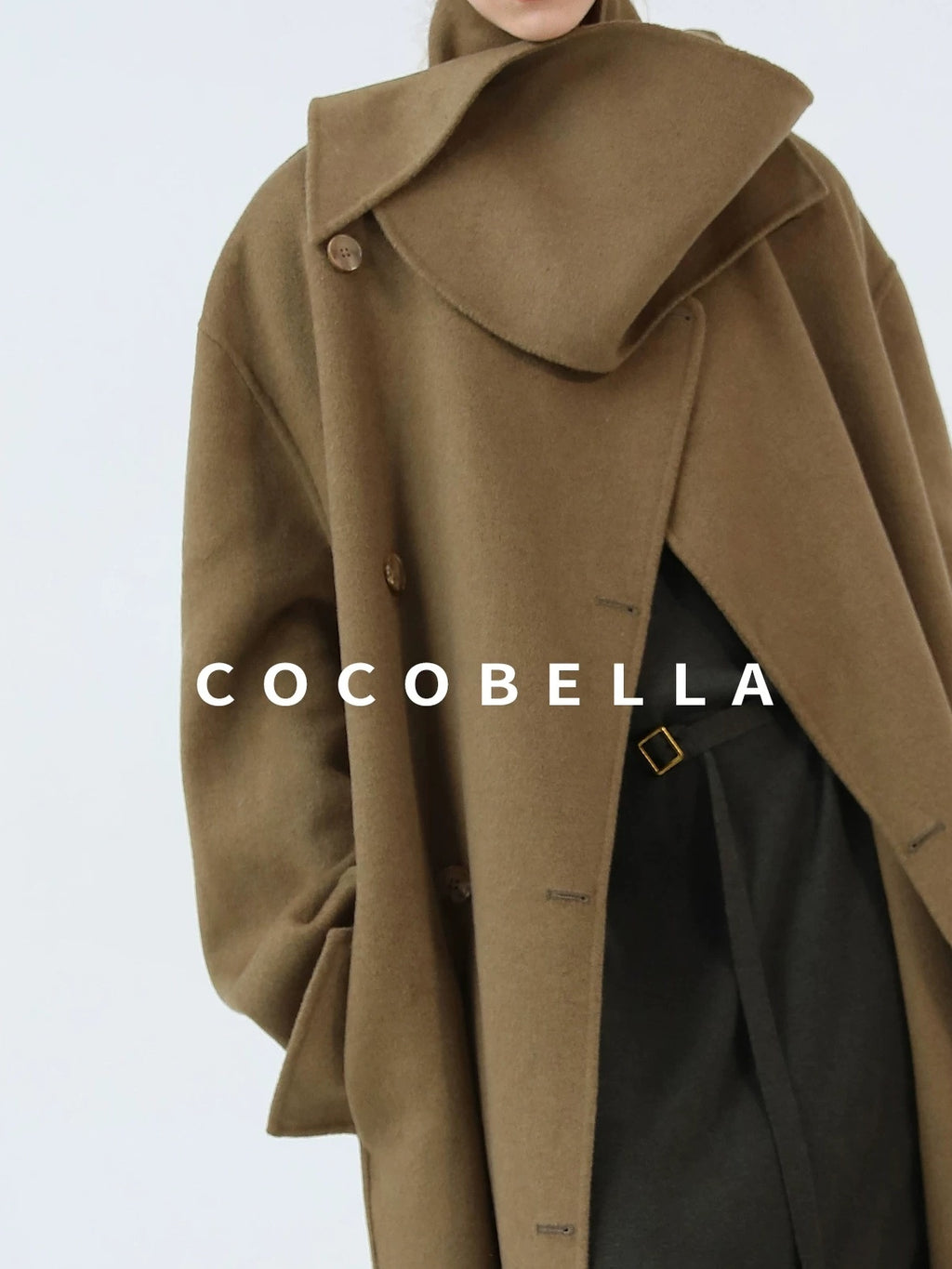 COCOBELLA Wool Blend British Commuter Loose Long Double Breasted Tobacco Brown Coats