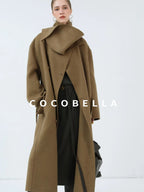 COCOBELLA Wool Blend British Commuter Loose Long Double Breasted Tobacco Brown Coats
