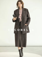 COCOBELLA Wool Blend Double Breasted Notched Lapel Relaxed Fit Office Women Mocha Jackets