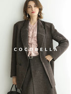 COCOBELLA Wool Blend Double Breasted Notched Lapel Relaxed Fit Office Women Mocha Jackets