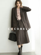 COCOBELLA Wool Blend Double Breasted Notched Lapel Relaxed Fit Office Women Mocha Jackets