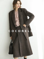 COCOBELLA Wool Blend Double Breasted Notched Lapel Relaxed Fit Office Women Mocha Jackets