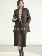 COCOBELLA Wool Blend Double Breasted Notched Lapel Relaxed Fit Office Women Mocha Jackets