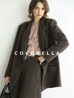 COCOBELLA Wool Blend Double Breasted Notched Lapel Relaxed Fit Office Women Mocha Jackets