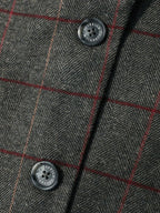 COCOBELLA Wool Blend Frayed Edge Straight Cut Women Gray Plaid Single Button Blazers