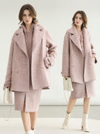 COCOBELLA Wool Blend Herringbone Double Breasted Mid Length Straight Cut Office Lady Coats