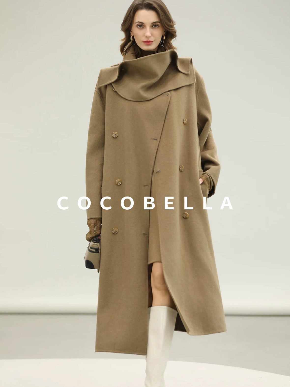 COCOBELLA Wool Blend Long Single Breasted Loose Fit British Commuter Women Overcoat Coats