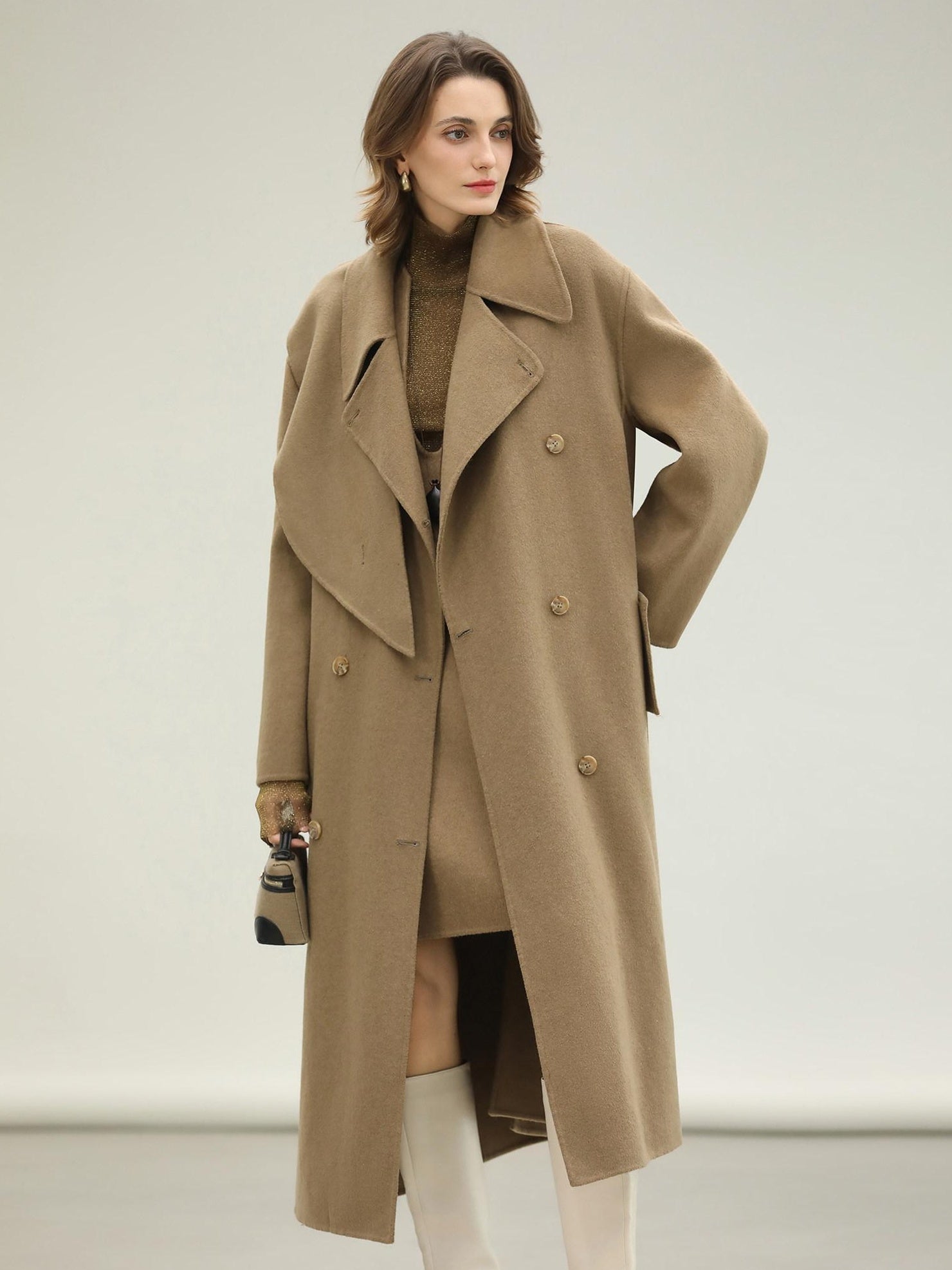 COCOBELLA Wool Blend Long Single Breasted Loose Fit British Commuter Women Overcoat Coats