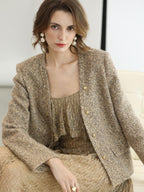 COCOBELLA Wool Blend Lurex 3D Embellished Straight Fit Ladylike Office Blazers