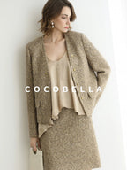 COCOBELLA Wool Blend Lurex 3D Embellished Straight Fit Ladylike Office Blazers