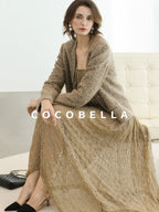 COCOBELLA Wool Blend Lurex 3D Embellished Straight Fit Ladylike Office Blazers