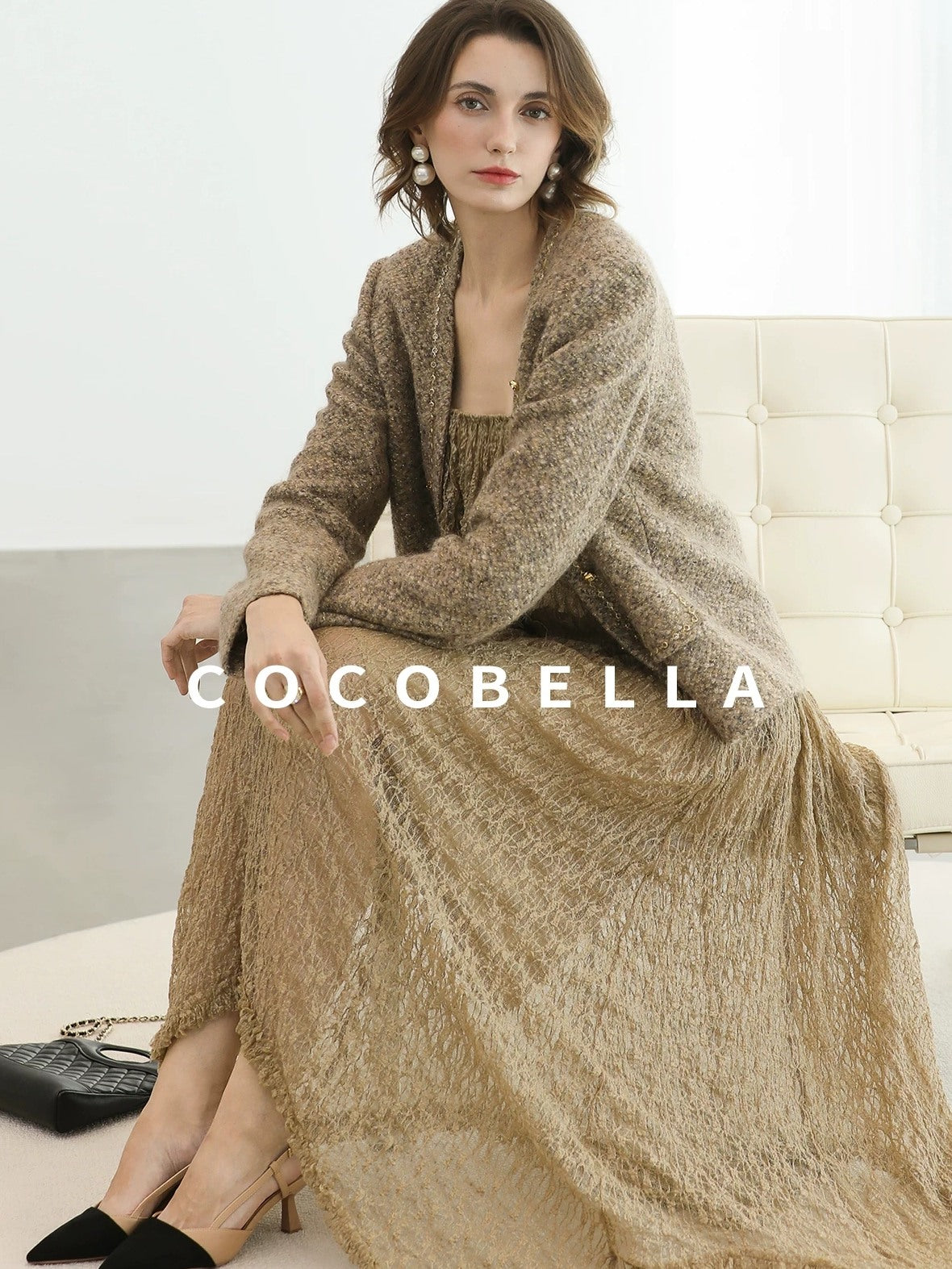 COCOBELLA Wool Blend Lurex 3D Embellished Straight Fit Ladylike Office Blazers