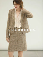 COCOBELLA Wool Blend Lurex 3D Embellished Straight Fit Ladylike Office Blazers