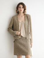 COCOBELLA Wool Blend Lurex 3D Embellished Straight Fit Ladylike Office Blazers
