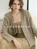 COCOBELLA Wool Blend Lurex 3D Embellished Straight Fit Ladylike Office Blazers