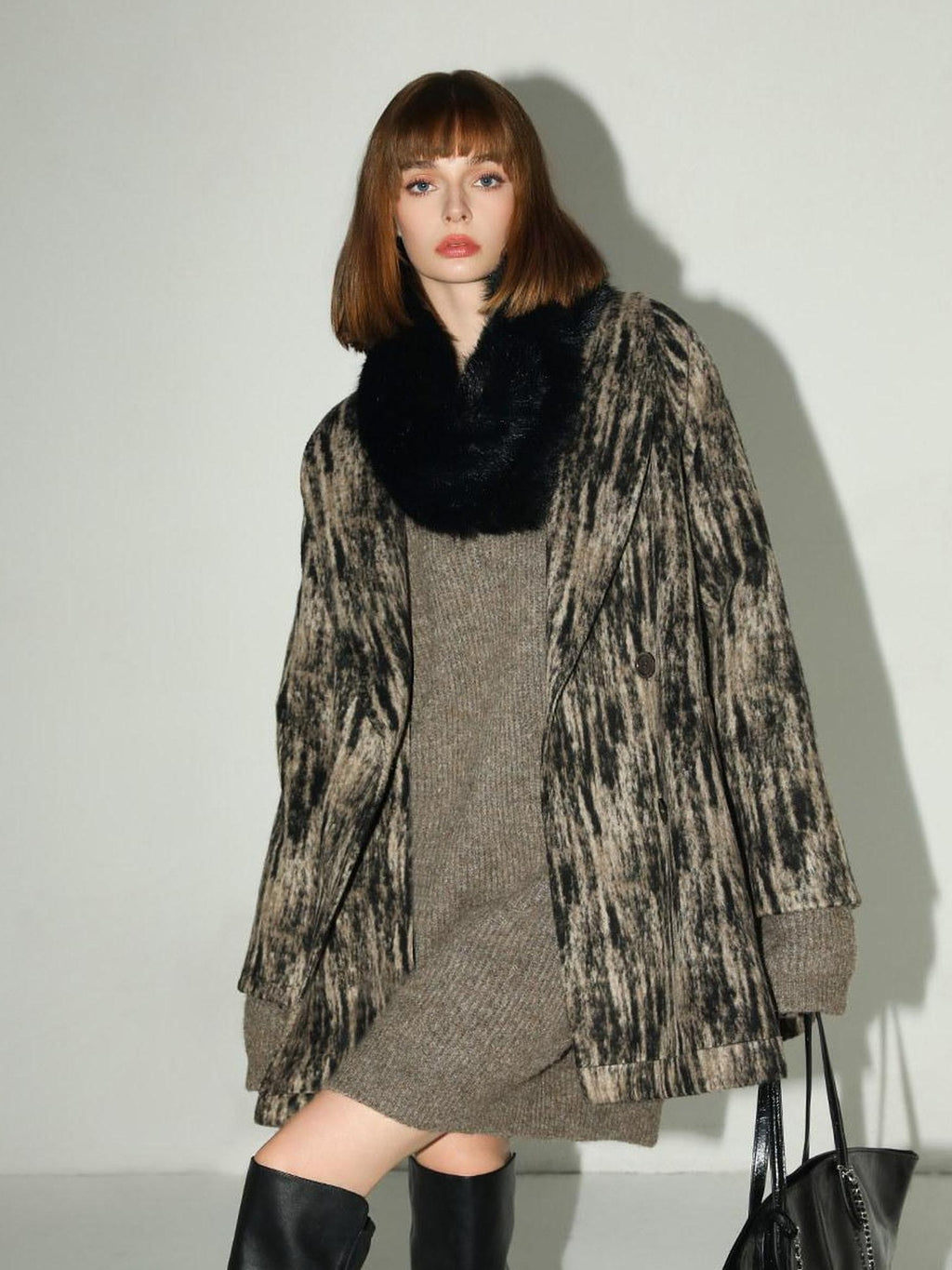 COCOBELLA Wool Blend Midlength Double Breasted Vintage Loose Fit Pockets Buttons Coats