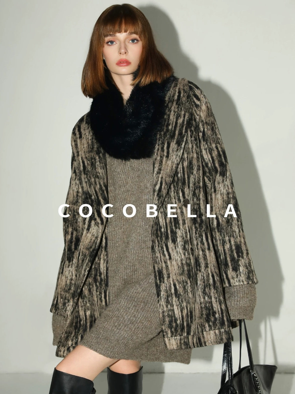 COCOBELLA Wool Blend Midlength Double Breasted Vintage Loose Fit Pockets Buttons Coats