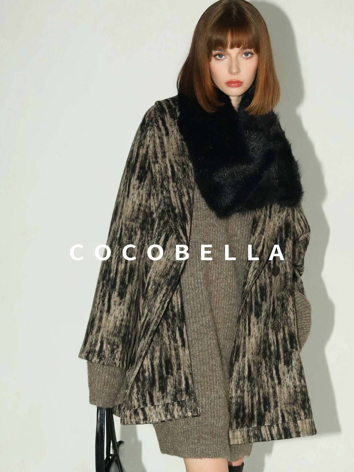 COCOBELLA Wool Blend Midlength Double Breasted Vintage Loose Fit Pockets Buttons Coats