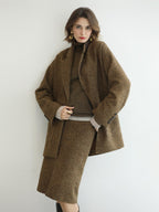COCOBELLA Wool Blend Midlength Straight Open Cardigan Women Work Warm Ginger Coats