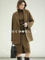 COCOBELLA Wool Blend Midlength Straight Open Cardigan Women Work Warm Ginger Coats
