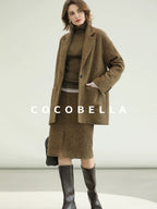 COCOBELLA Wool Blend Midlength Straight Open Cardigan Women Work Warm Ginger Coats
