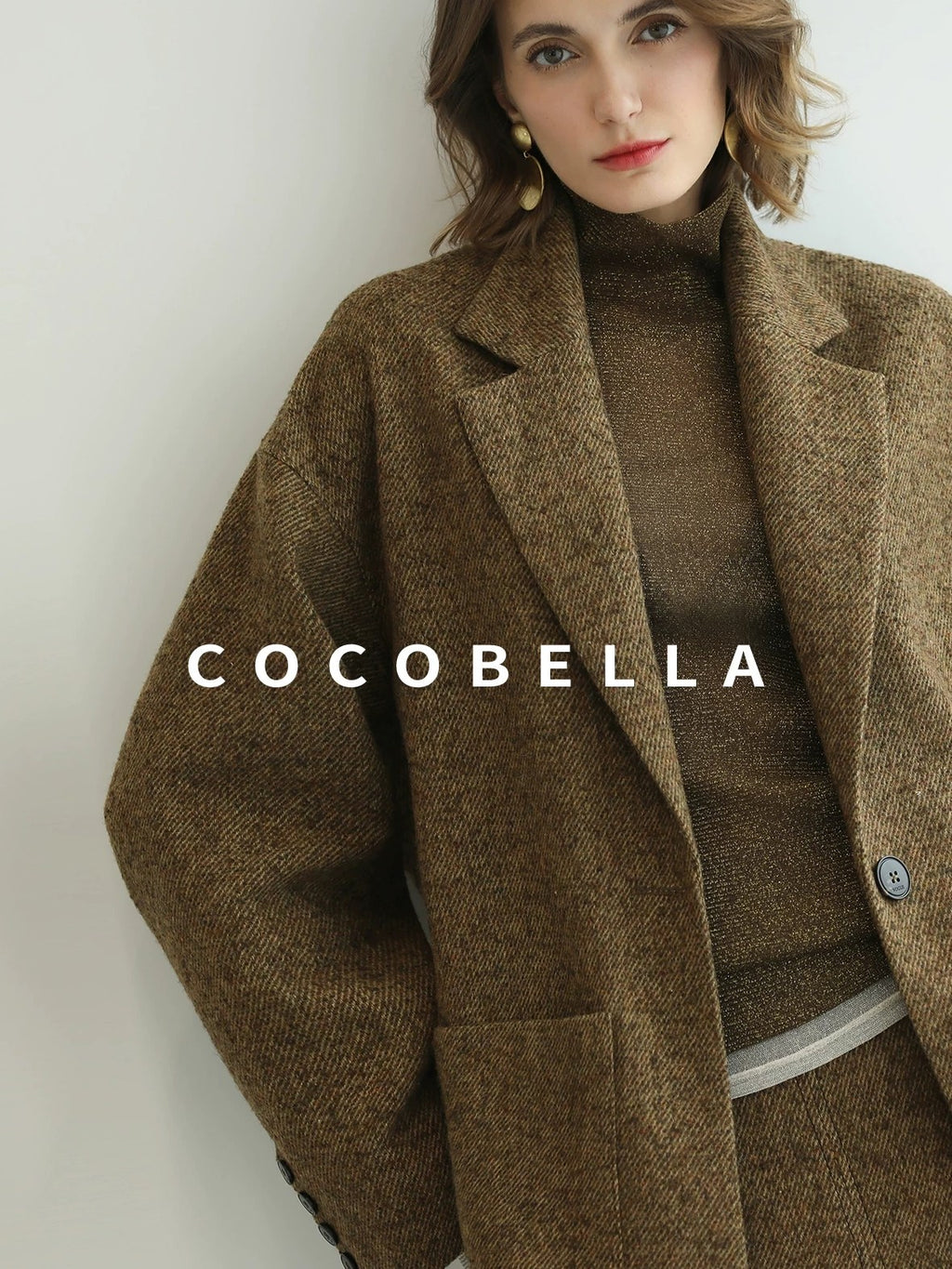 COCOBELLA Wool Blend Midlength Straight Open Cardigan Women Work Warm Ginger Coats