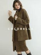 COCOBELLA Wool Blend Midlength Straight Open Cardigan Women Work Warm Ginger Coats