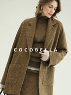 COCOBELLA Wool Blend Midlength Straight Open Cardigan Women Work Warm Ginger Coats