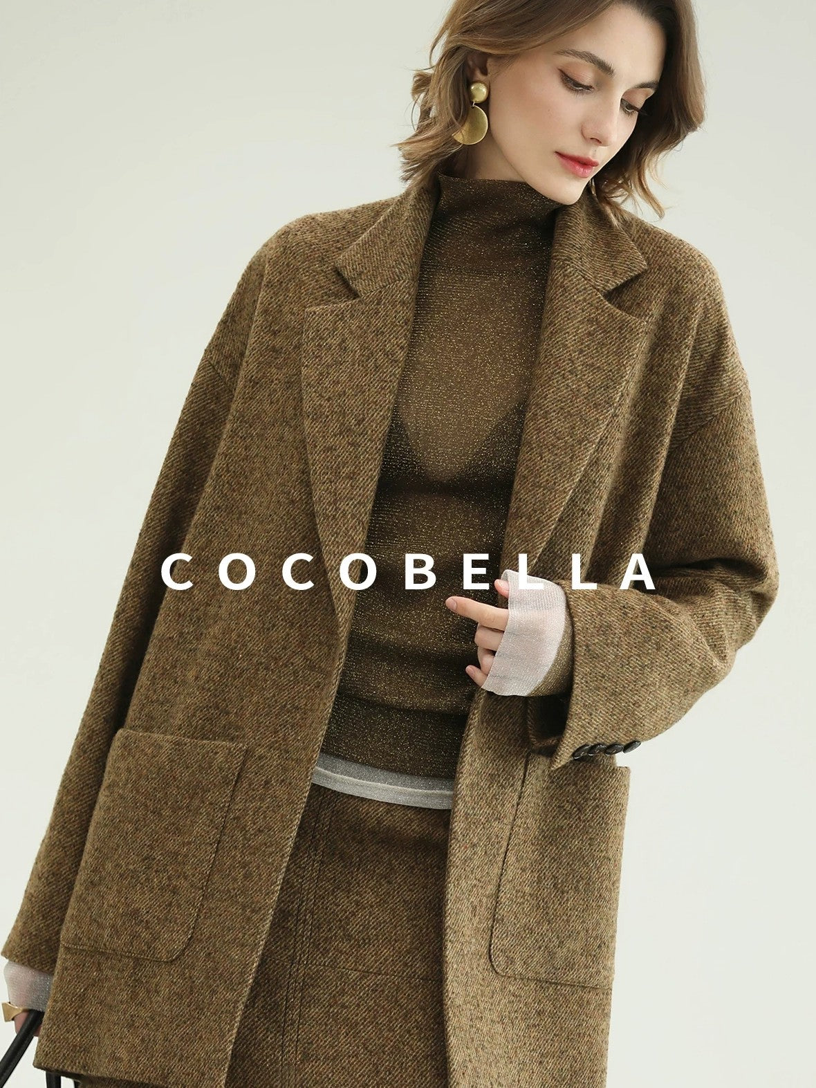 COCOBELLA Wool Blend Midlength Straight Open Cardigan Women Work Warm Ginger Coats